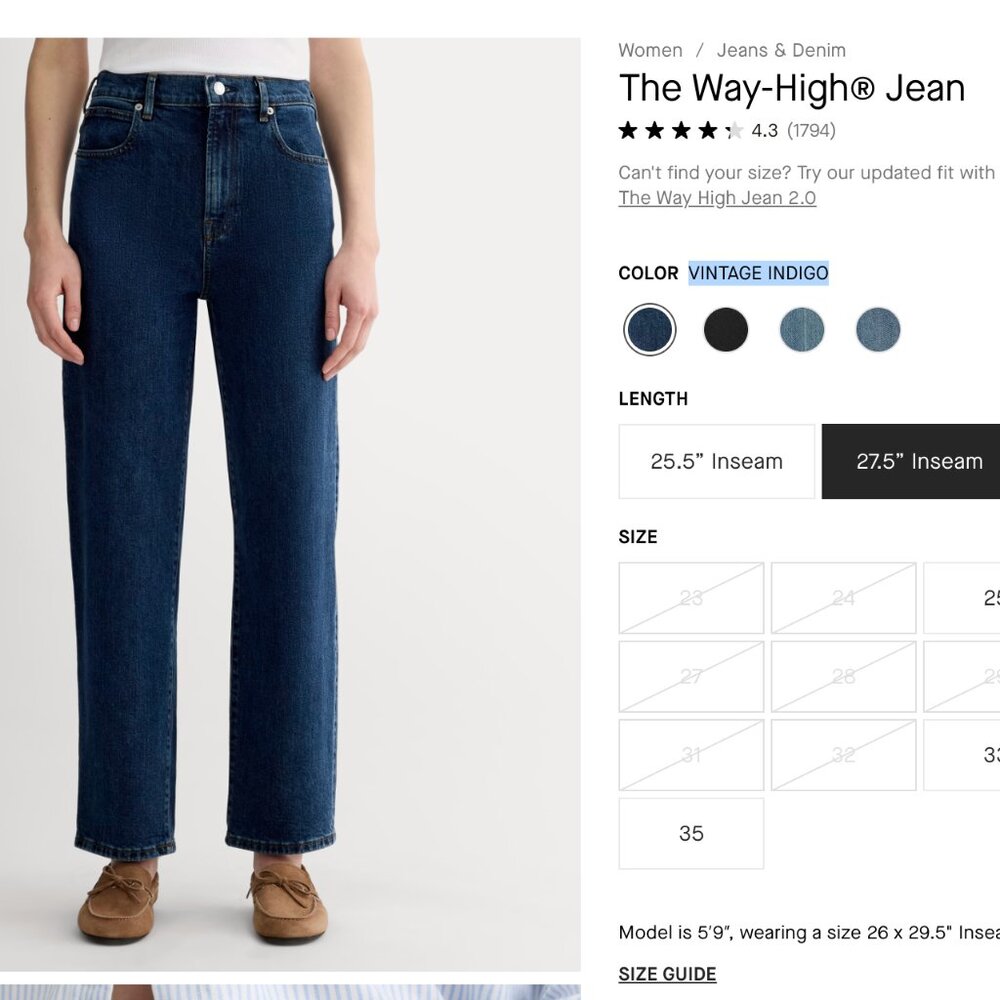 Everlane Way High Jean Vintage Indigo - size 28
